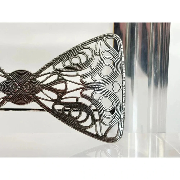 Art Deco Large XL Vintage Textured Handcrafted Cannetille Style Bowtie Brooch - Picture 4 of 10